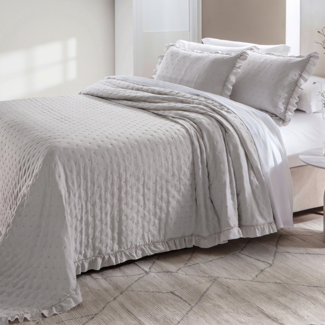 Cobre Leito Colcha Queen Lunelle Tecido 200 Fios Extra Macio Dupla Face 2,60m x 2,40m 03 Peças - Cinza