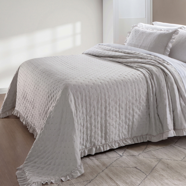 Cobre Leito Colcha Queen Lunelle Tecido 200 Fios Extra Macio Dupla Face 2,60m x 2,40m 03 Peças - Cinza