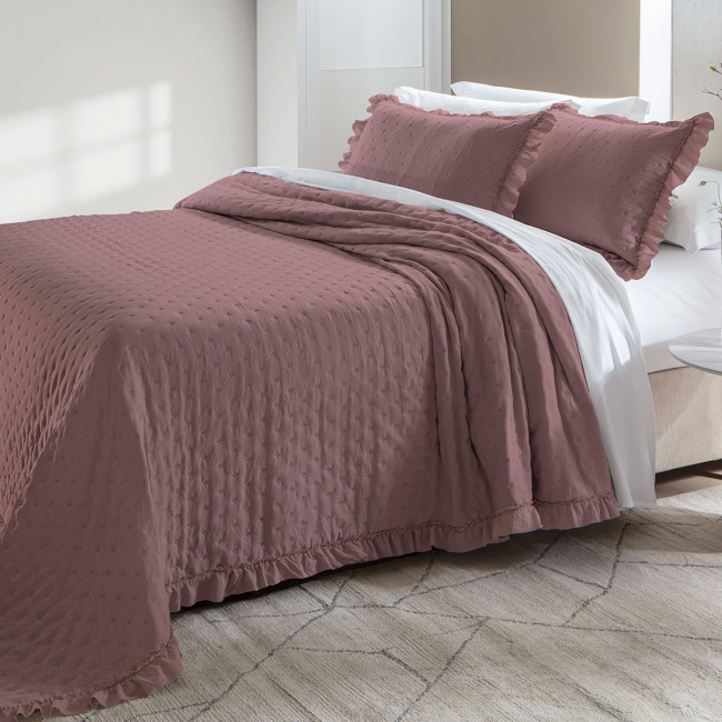 Cobre Leito Colcha Queen Lunelle Tecido 200 Fios Extra Macio Dupla Face 2,60m x 2,40m 03 Peças - Rosê