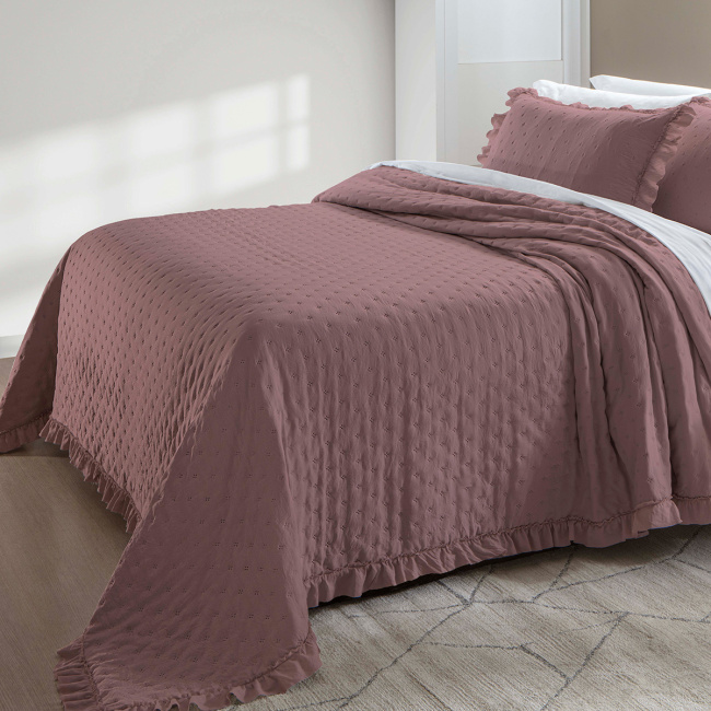 Cobre Leito Colcha Queen Lunelle Tecido 200 Fios Extra Macio Dupla Face 2,60m x 2,40m 03 Peças - Rosê