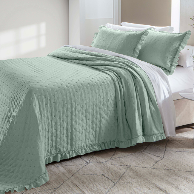 Cobre Leito Colcha Queen Lunelle Tecido 200 Fios Extra Macio Dupla Face 2,60m x 2,40m 03 Peças - Verde