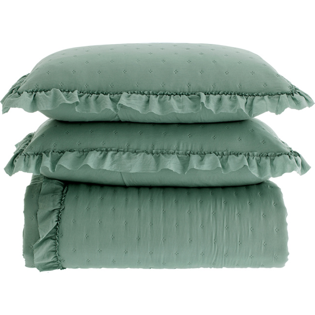 Cobre Leito Colcha Queen Lunelle Tecido 200 Fios Extra Macio Dupla Face 2,60m x 2,40m 03 Peças - Verde
