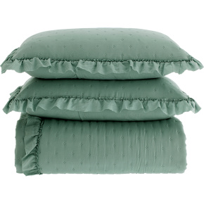 Cobre Leito Colcha Queen Lunelle Tecido 200 Fios Extra Macio Dupla Face 2,60m x 2,40m 03 Peças - Verde