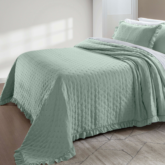 Cobre Leito King Celine Tecido 200 Fios Extra Macio Dupla Face 2,80m x 2,60m 03 Peças - Verde