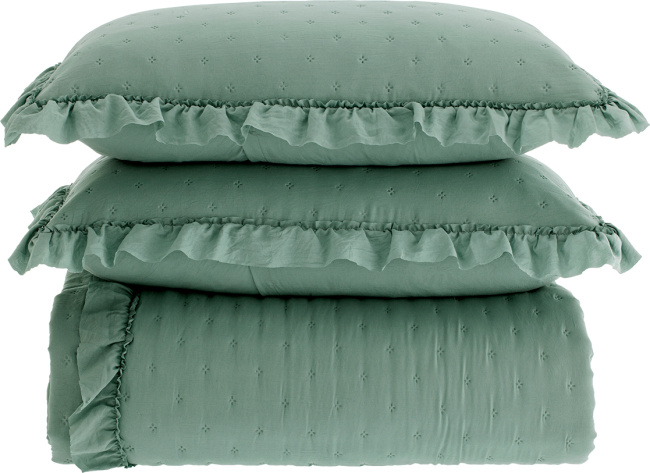 Cobre Leito King Celine Tecido 200 Fios Extra Macio Dupla Face 2,80m x 2,60m 03 Peças - Verde