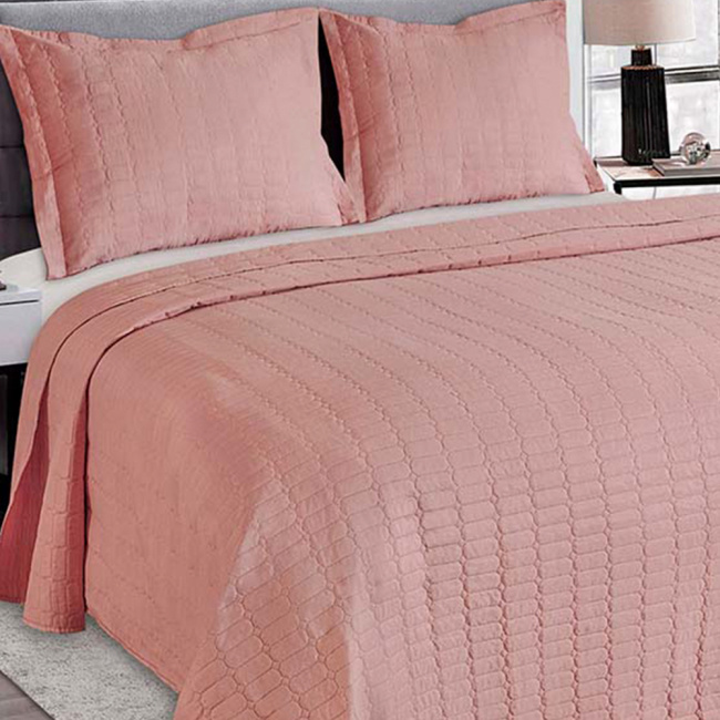 Cobre Leito King Lisbon 2,80m x 2,60m Toque Macio 03 Peças - Rosa