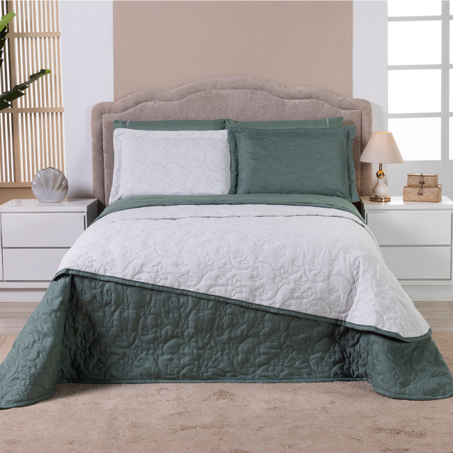 Cobre Leito King Suavit Percal Dupla Face 400 Fios Acetinado 03 Peças - Verde / Palha