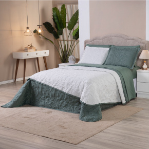 Cobre Leito King Suavit Percal Dupla Face 400 Fios Acetinado 03 Peças - Verde / Palha