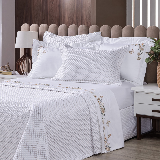 Cobre Leito Matelado Queen Monet 400 Fios Egípcios 100% Algodão 03 Peças - Branco