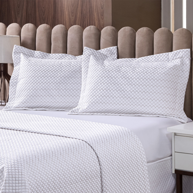Cobre Leito Matelado Super King Monet 400 Fios Egípcios 100% Algodão 03 Peças - Branco