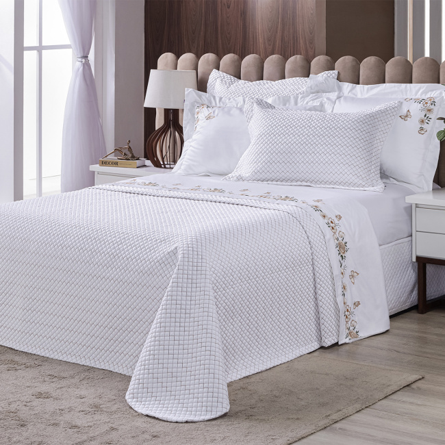 Cobre Leito Matelado Super King Monet 400 Fios Egípcios 100% Algodão 03 Peças - Branco