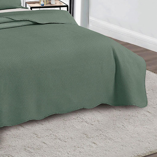 Cobre Leito Queen Deluxe Percal Poliéster 2,60m x 2,40m 03 Peças - Verde