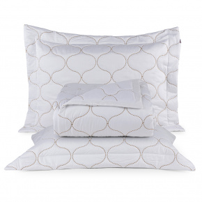 Cobre Leito Queen Sonhare 400 Fios Fibra de Bambu 03 Peças - Branco / Dourado