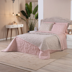Cobre Leito Queen Suavit Percal Dupla Face 400 Fios Acetinado 03 Peças - Rosê / Bege