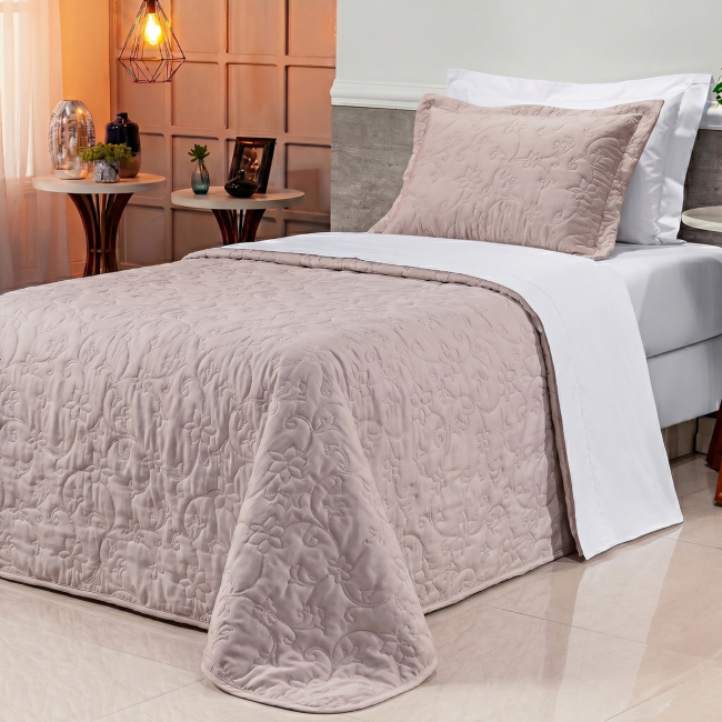 Cobre Leito Solteiro Suavit Percal Dupla Face 400 Fios Acetinado 02 Peças - Rosê / Bege