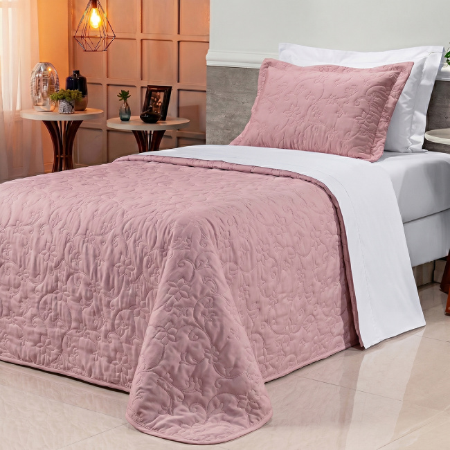 Cobre Leito Solteiro Suavit Percal Dupla Face 400 Fios Acetinado 02 Peças - Rosê / Bege