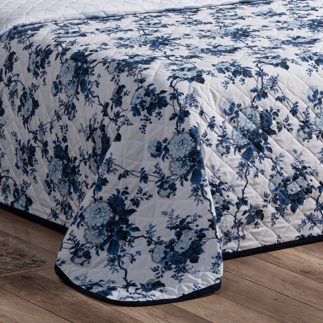 Cobre Leito Super King Fascinio 200 Fios Algodão 3,15m x 2,70m 03 Peças - Floral Azul