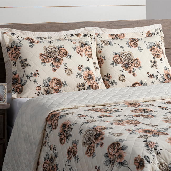 Cobre Leito Super King Fascinio 200 Fios Algodão 3,15m x 2,70m 03 Peças - Floral Tabaco