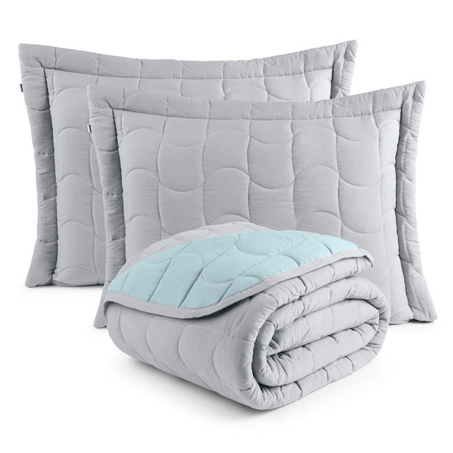 Cobre Leito Super King Harmony Dupla Face 400 Fios 03 Peças - Verde Malva / Cinza