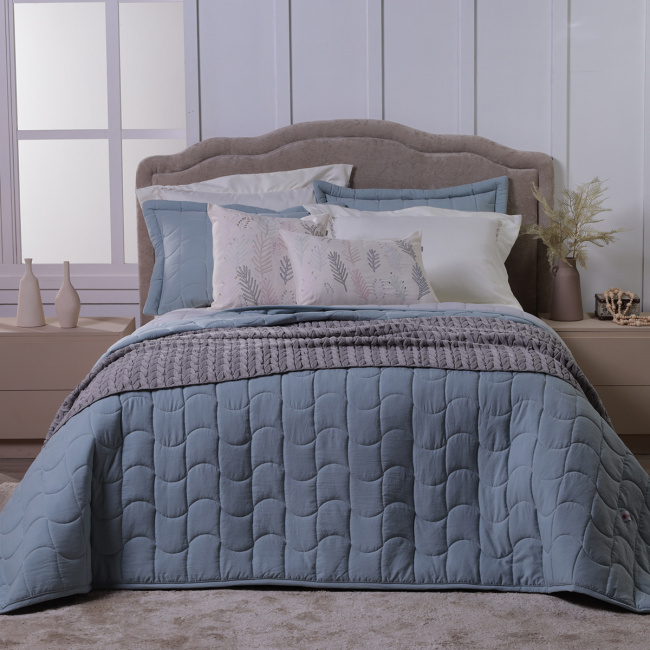 Cobre Leito Super King Harmony Dupla Face 400 Fios 03 Peças - Verde Malva / Cinza