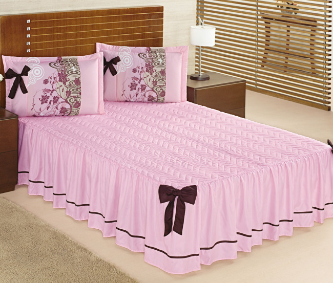 Colcha Casal Padrão Bruna 05 Peças - Rosa