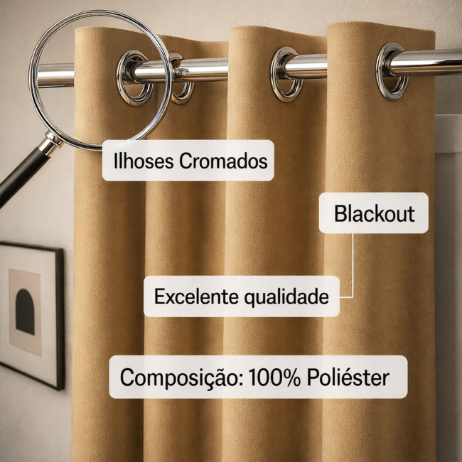 Cortina 100% Blackout Simples bloqueio absoluto 2,80m x 2,50m - Avelã