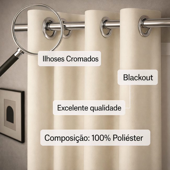 Cortina 100% Blackout Simples bloqueio absoluto 2,80m x 2,50m - Marfim