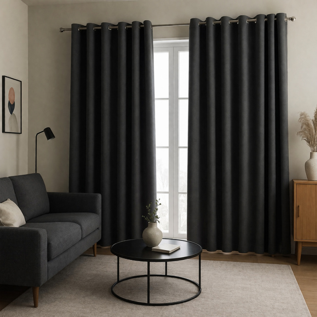 Cortina 100% Blackout Simples p/ Sala Moderno 2,20m x 1,30m - Preto