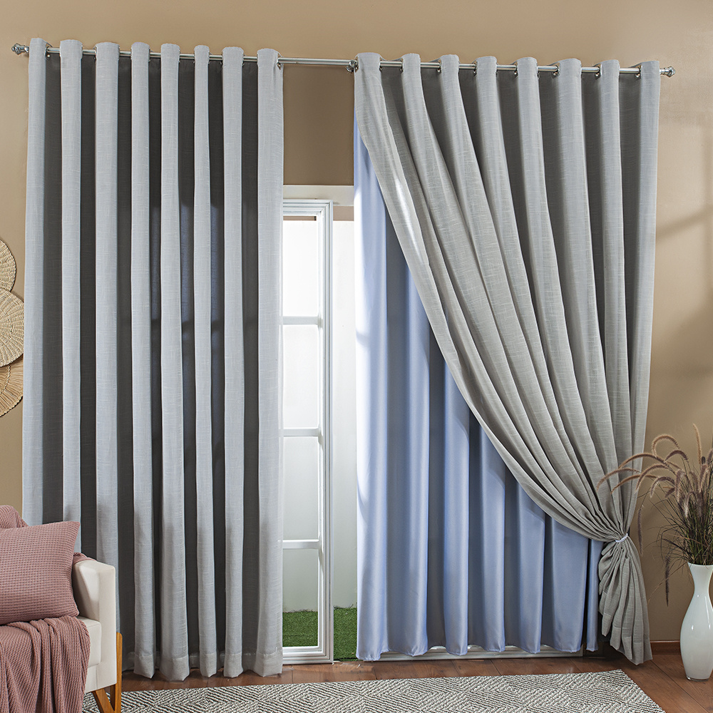 Cortina Blackout com Gaze de Linho 10,00m x 2,80m - Cinza / Cinza ...
