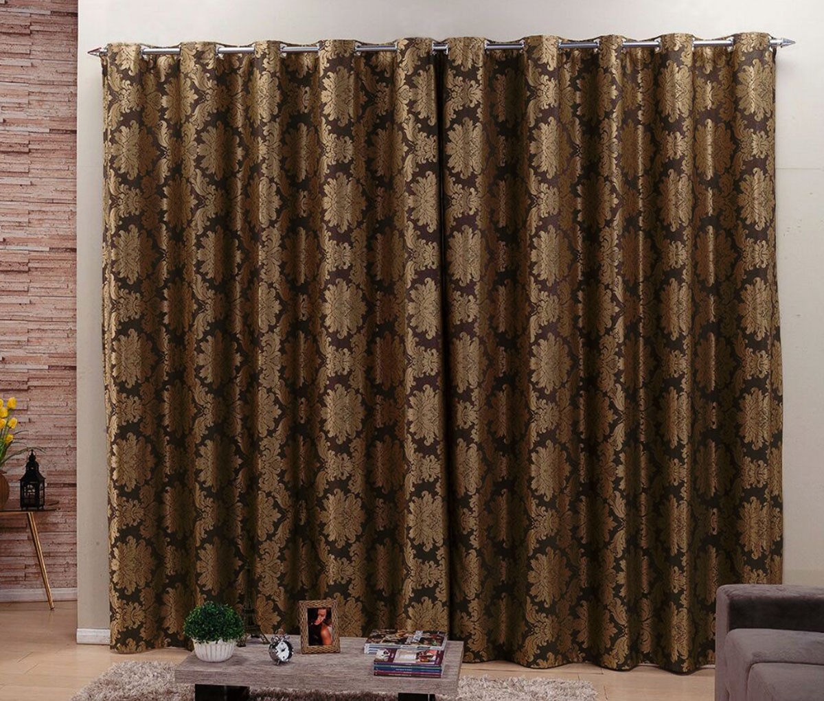 cortina jacquard 4 50m x 2 70m para varao simples dourado