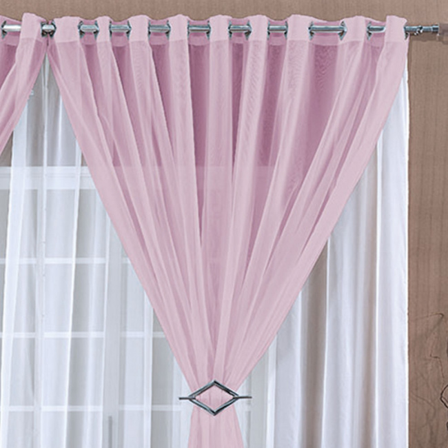 Cortina Paula 2,00m x 1,70m Tecido Voal p/ Varão Simples - Rosa