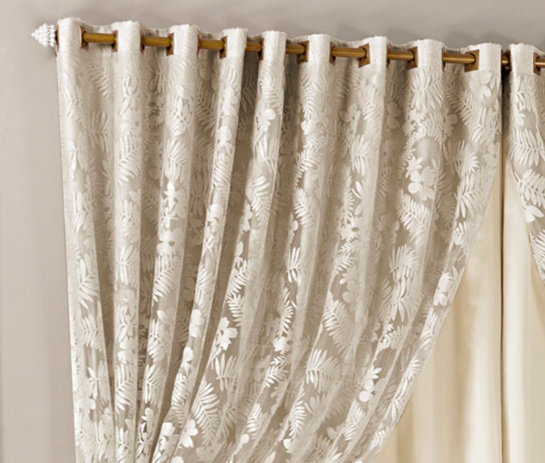 Cortina Royalle 2,60m x 1,70m Renda Floral p/ Varão Simples - Palha