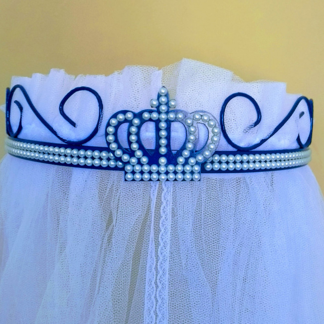 Dossel Rococó Pérolas e Coroa 40cm x 35cm - Azul Marinho