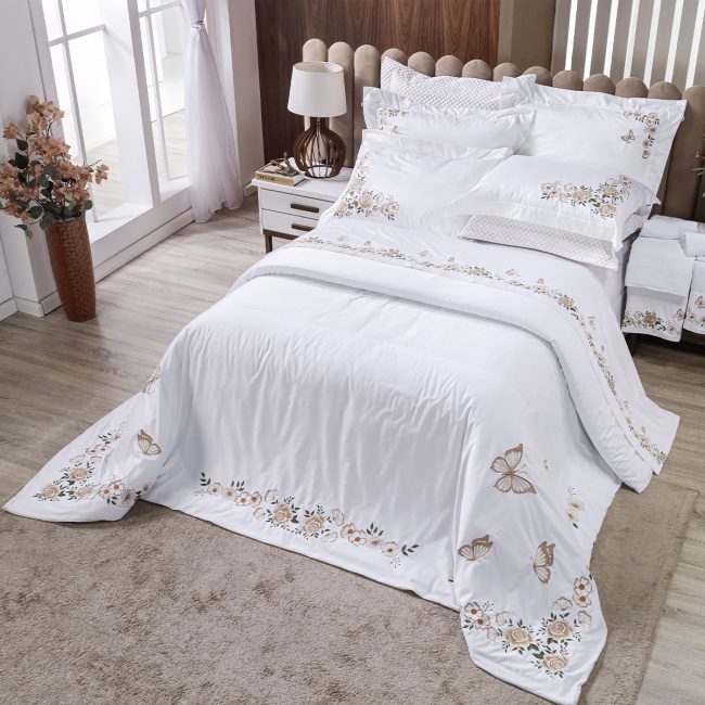 Duvet Capa de Edredom Bordado King Monet 400 Fios Egípcios 100% Algodão 03 Peças - Branco