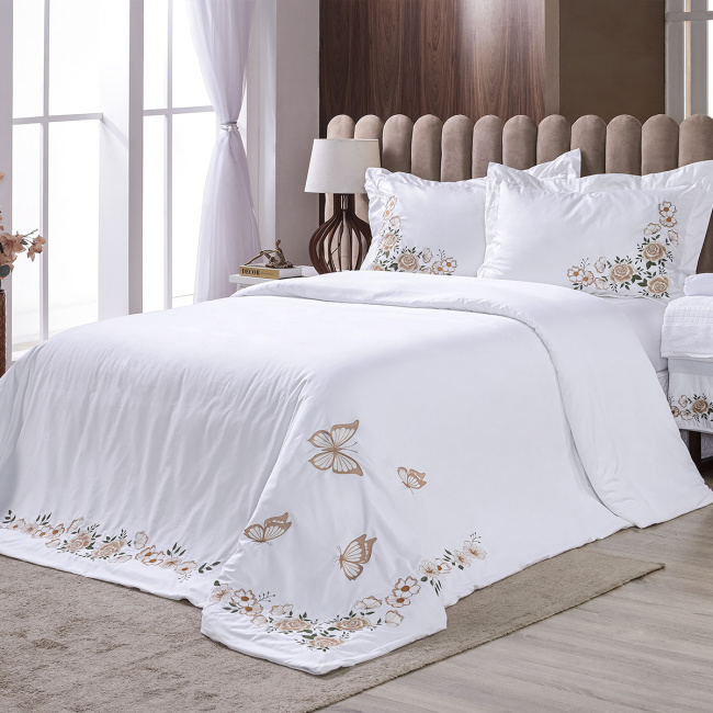 Duvet Capa de Edredom Bordado King Monet 400 Fios Egípcios 100% Algodão 03 Peças - Branco
