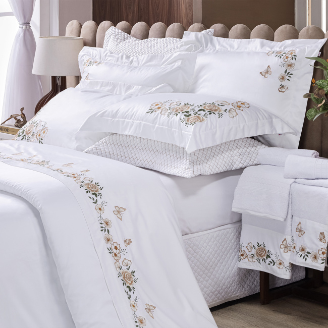 Duvet Capa de Edredom Bordado Queen Monet 400 Fios Egípcios 100% Algodão 03 Peças - Branco