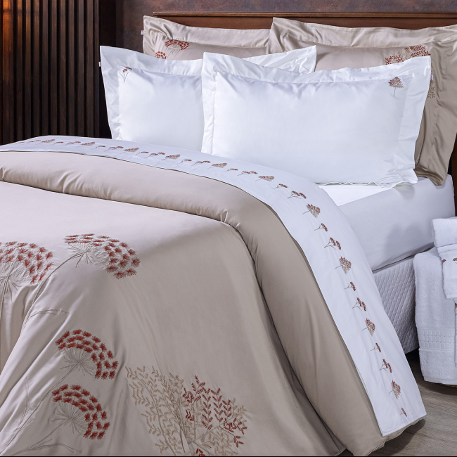 Duvet Capa de Edredom Bordado Queen Sierra 400 Fios Egípcios 100% Algodão 03 Peças - Bege