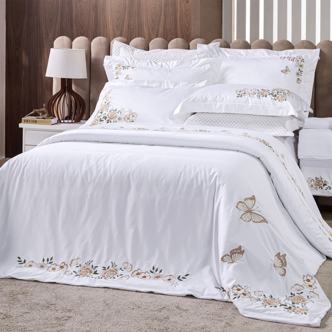 Duvet Capa de Edredom Bordado Super King Monet 400 Fios Egípcios 100% Algodão 03 Peças - Branco