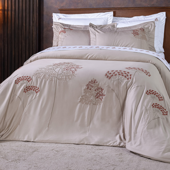 Duvet Capa de Edredom Bordado Super King Sierra 400 Fios Egípcios 100% Algodão 03 Peças - Bege