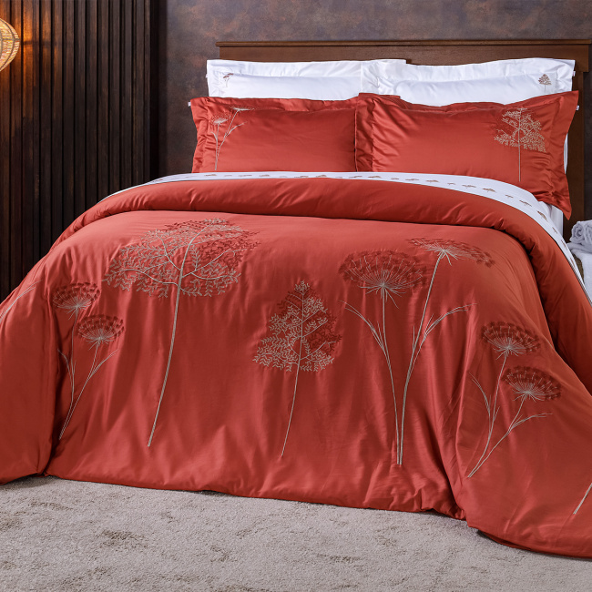 Duvet Capa de Edredom Bordado Super King Sierra 400 Fios Egípcios 100% Algodão 03 Peças - Terracota
