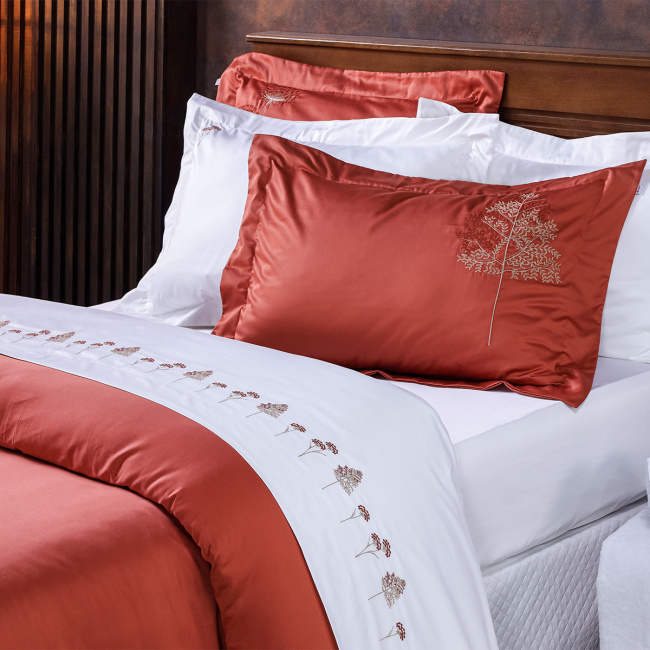 Duvet Capa de Edredom Bordado Super King Sierra 400 Fios Egípcios 100% Algodão 03 Peças - Terracota