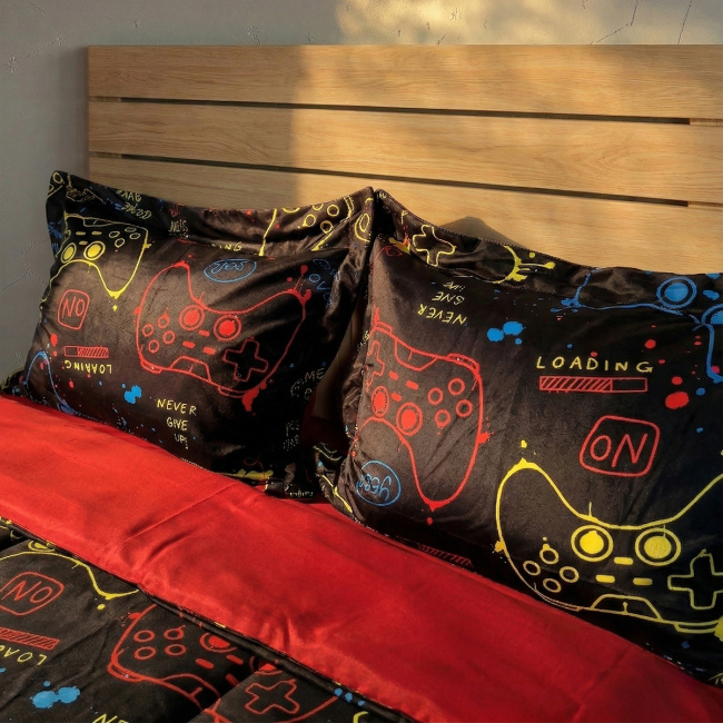 Edredom Casal Infinity Print 100% Percal Peletizado 03 Peças - Gamer