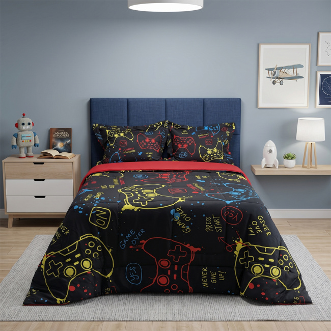 Edredom Casal Infinity Print 100% Percal Peletizado 03 Peças - Gamer