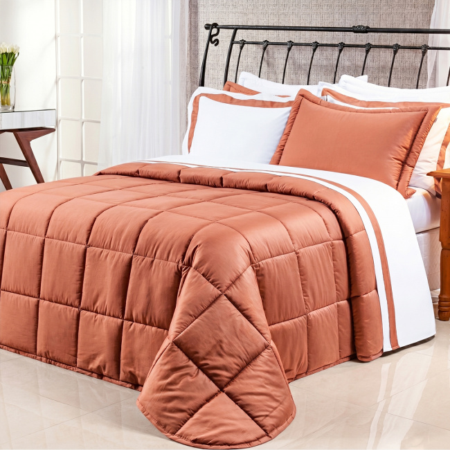 Edredom Casal Queen Pádua Tecido 400 Fios Egípcio 100% Algodão 03 Peças - Terracota