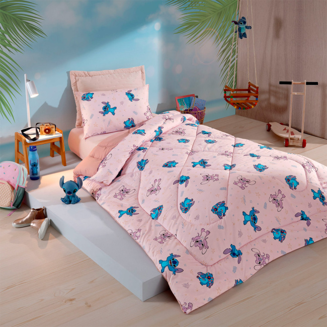 Edredom Colcha Solteiro Disney Infantil Fofinho 2,40m x 1,60m 01 Peça - Stitch Love