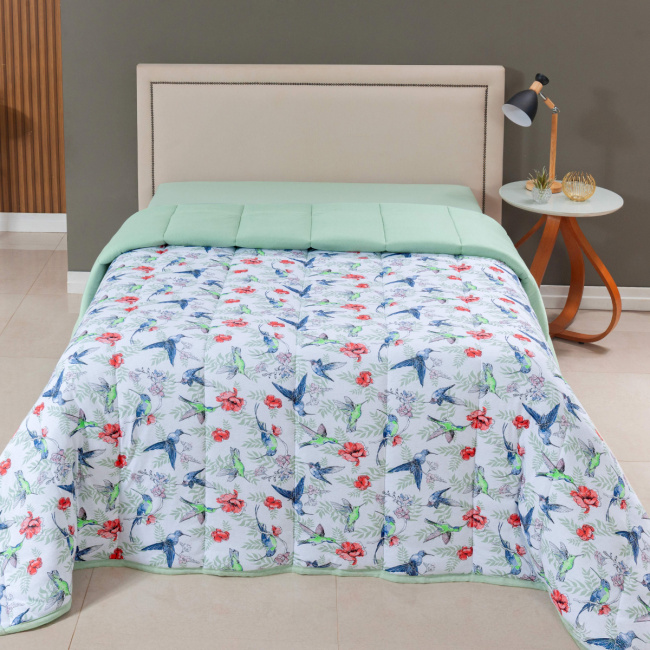 Edredom Nature Casal King Malha Estampada Dupla Face 01 Peça - Beija Flor