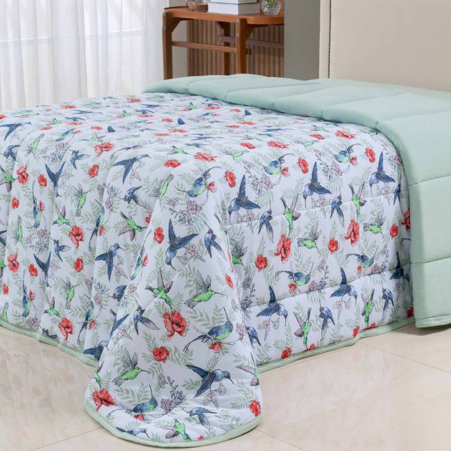 Edredom Nature Casal King Malha Estampada Dupla Face 01 Peça - Beija Flor