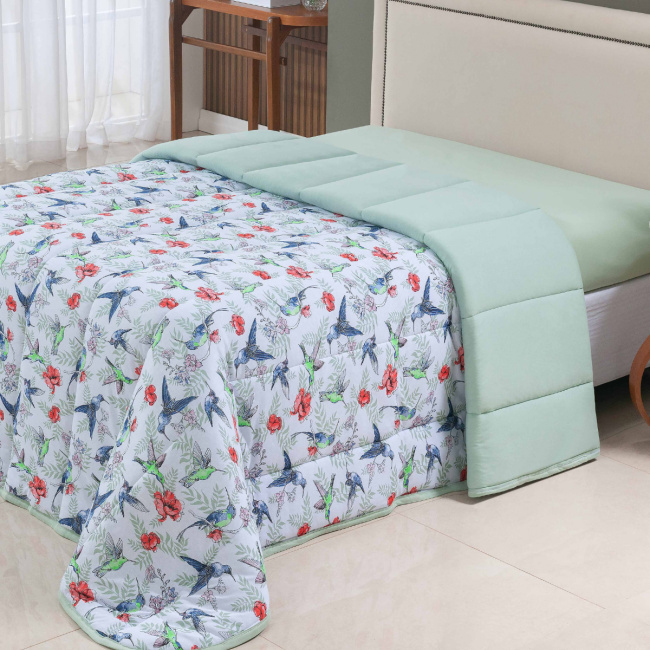 Edredom Nature Casal King Malha Estampada Dupla Face 01 Peça - Beija Flor