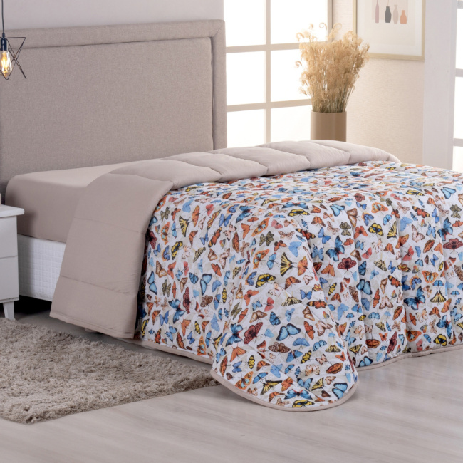 Edredom Nature Casal King Malha Estampada Dupla Face 01 Peça - Borboleta