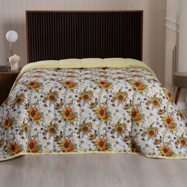 Edredom Nature Casal King Malha Estampada Dupla Face 01 Peça - Girassol
